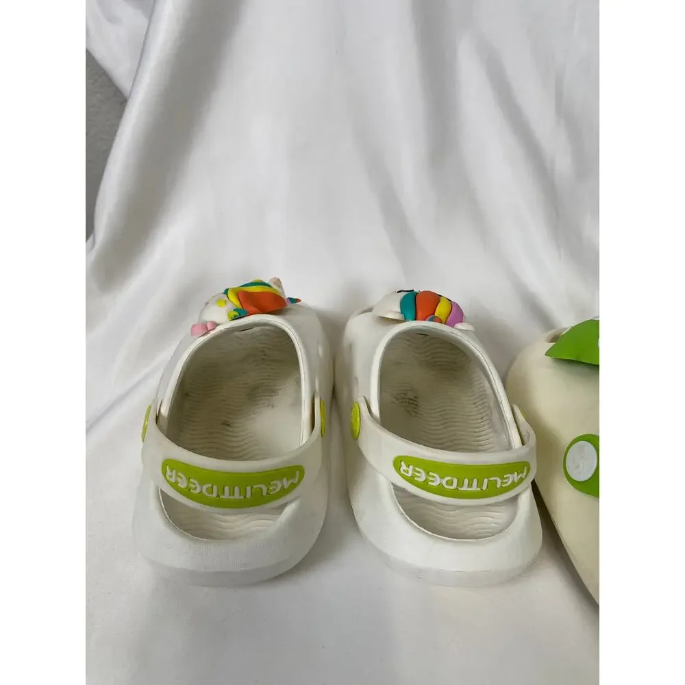 Toddler Girls Slip On Clog Green Bow & Unicorn Size US 7/8